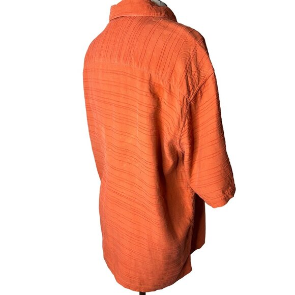 Tori Richards men’s orange large button short sleeve collar textured silk casual - Picture 3 of 14